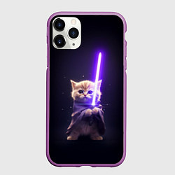 Чехол iPhone 11 Pro матовый Котик джедай, цвет: 3D-фиолетовый