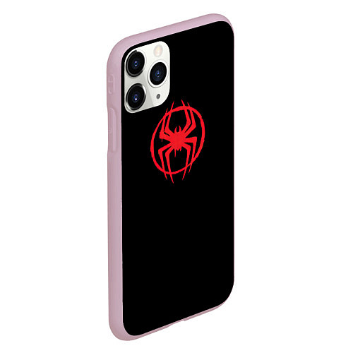 Чехол iPhone 11 Pro матовый Miles Morales - logo / 3D-Розовый – фото 2