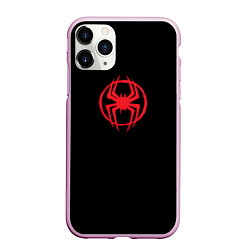 Чехол iPhone 11 Pro матовый Miles Morales - logo, цвет: 3D-розовый