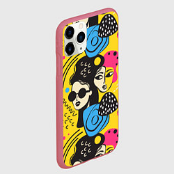 Чехол iPhone 11 Pro матовый Яркий паттерн с лицами девушек, цвет: 3D-малиновый — фото 2