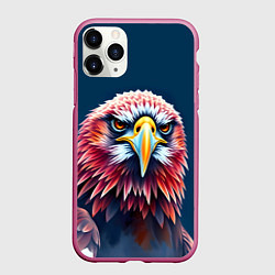 Чехол iPhone 11 Pro матовый Яркий орел на синем фоне, цвет: 3D-малиновый