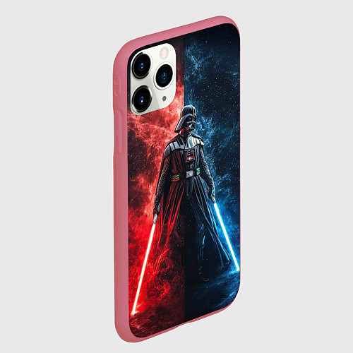 Чехол iPhone 11 Pro матовый Дарт Вейдер - две стороны силы / 3D-Малиновый – фото 2