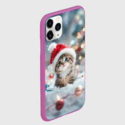 Чехол iPhone 11 Pro матовый Маленький котенок и елочные игрушки, цвет: 3D-фиолетовый — фото 2