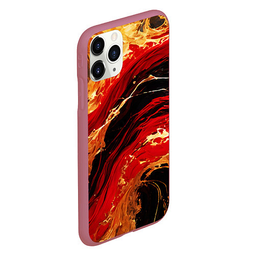 Чехол iPhone 11 Pro матовый Красно-золотые брызги на чёрном фоне / 3D-Малиновый – фото 2