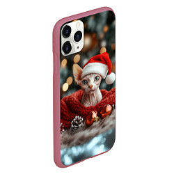 Чехол iPhone 11 Pro матовый Новогодний кот сфинкс, цвет: 3D-малиновый — фото 2