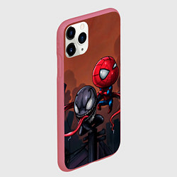 Чехол iPhone 11 Pro матовый Мини Человек паук и Веном, цвет: 3D-малиновый — фото 2
