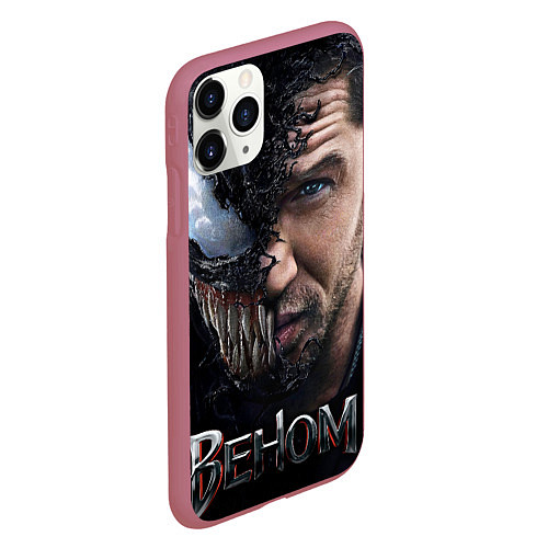 Чехол iPhone 11 Pro матовый Веном - Том Харди / 3D-Малиновый – фото 2