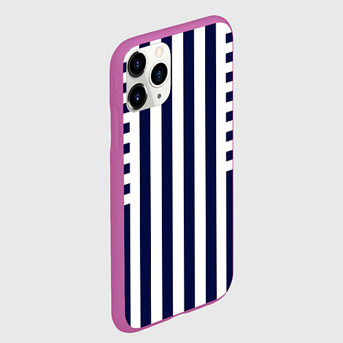 Чехол iPhone 11 Pro матовый Бело синий комбинированный полосатый узор / 3D-Фиолетовый – фото 2