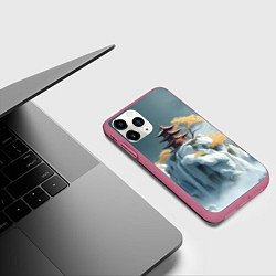Чехол iPhone 11 Pro матовый Японский снежный пейзаж, цвет: 3D-малиновый — фото 2