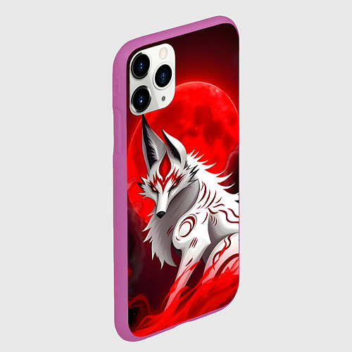 Чехол iPhone 11 Pro матовый Японская белая лиса / 3D-Фиолетовый – фото 2