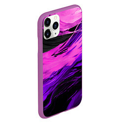 Чехол iPhone 11 Pro матовый Фиолетовые волны на чёрном фоне, цвет: 3D-фиолетовый — фото 2