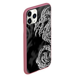 Чехол iPhone 11 Pro матовый Серый дракон трайбл, цвет: 3D-малиновый — фото 2