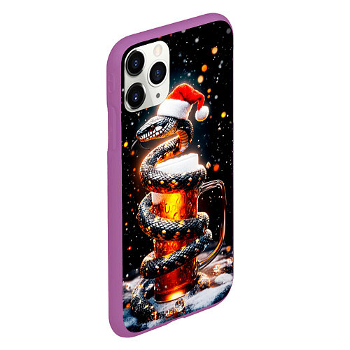 Чехол iPhone 11 Pro матовый Змея с кружкой пива на Новый год / 3D-Фиолетовый – фото 2