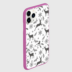 Чехол iPhone 11 Pro матовый Новогодние мотивы олени и снежинки, цвет: 3D-фиолетовый — фото 2