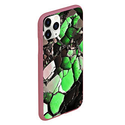 Чехол iPhone 11 Pro матовый Чёрно-зелёный камень, цвет: 3D-малиновый — фото 2