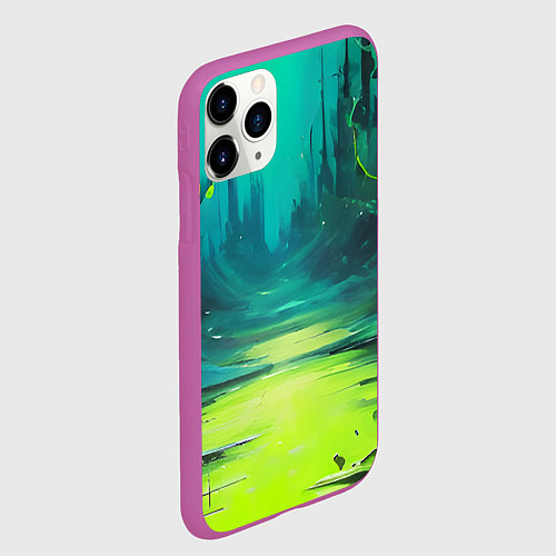 Чехол iPhone 11 Pro матовый Зелёная кислотная абстракция / 3D-Фиолетовый – фото 2