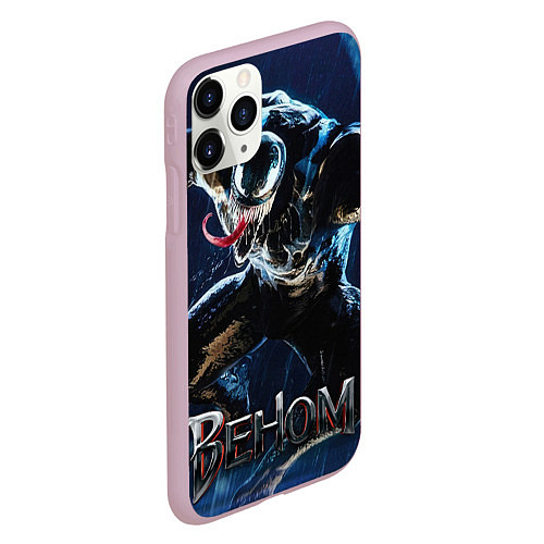 Чехол iPhone 11 Pro матовый Веном в прыжке / 3D-Розовый – фото 2