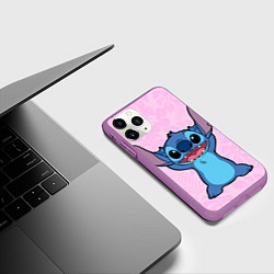 Чехол iPhone 11 Pro матовый Stitch on a pink background, цвет: 3D-фиолетовый — фото 2