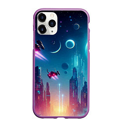 Чехол iPhone 11 Pro матовый Neon metropolis in the future - ai art fantasy, цвет: 3D-фиолетовый