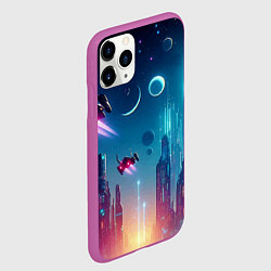 Чехол iPhone 11 Pro матовый Neon metropolis in the future - ai art fantasy, цвет: 3D-фиолетовый — фото 2