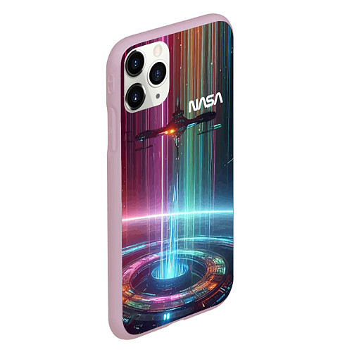 Чехол iPhone 11 Pro матовый Spaceship in the neon cosmos - nasa / 3D-Розовый – фото 2