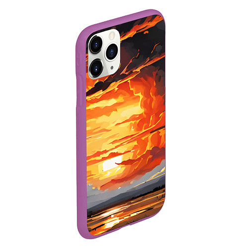 Чехол iPhone 11 Pro матовый Багровый закат / 3D-Фиолетовый – фото 2