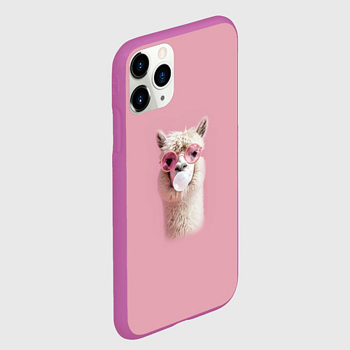 Чехол iPhone 11 Pro матовый Лама альпака в очках с жевательной резинкой / 3D-Фиолетовый – фото 2