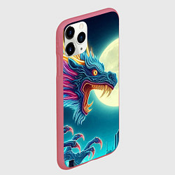 Чехол iPhone 11 Pro матовый Японский свирепый дракон на фоне луны, цвет: 3D-малиновый — фото 2