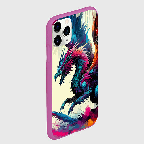 Чехол iPhone 11 Pro матовый Крылатый дракон - акварель / 3D-Фиолетовый – фото 2