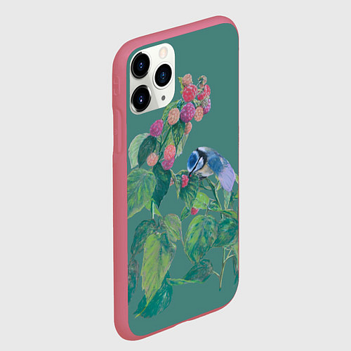 Чехол iPhone 11 Pro матовый Малина и синичка / 3D-Малиновый – фото 2
