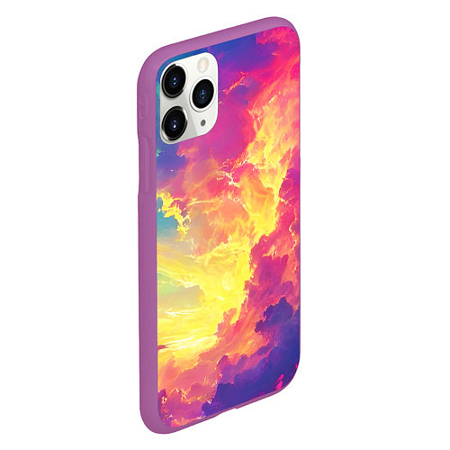Чехол iPhone 11 Pro матовый Розовые облака на синем небе / 3D-Фиолетовый – фото 2