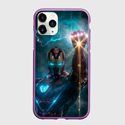 Чехол iPhone 11 Pro матовый Железный человек с перчаткой бесконечности, цвет: 3D-фиолетовый