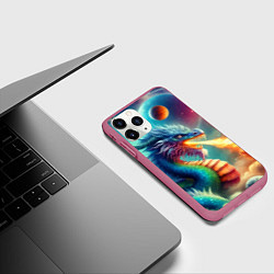 Чехол iPhone 11 Pro матовый Огнедышащий космический дракон - нейроарт фантазия, цвет: 3D-малиновый — фото 2