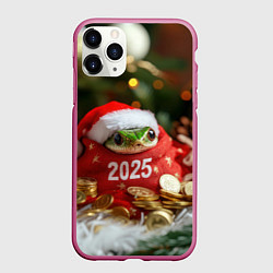 Чехол iPhone 11 Pro матовый Змейка в новогодних подарках 2025, цвет: 3D-малиновый