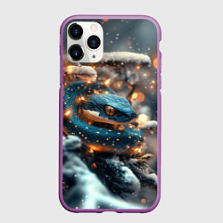 Чехол iPhone 11 Pro матовый Змейка новогодняя атмосфера, цвет: 3D-фиолетовый