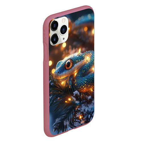 Чехол iPhone 11 Pro матовый Змея и золотые огоньки / 3D-Малиновый – фото 2