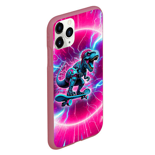 Чехол iPhone 11 Pro матовый Cyber tyrannosaurus is a cool skateboarder / 3D-Малиновый – фото 2