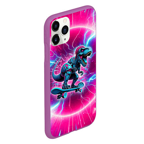 Чехол iPhone 11 Pro матовый Cyber tyrannosaurus is a cool skateboarder / 3D-Фиолетовый – фото 2