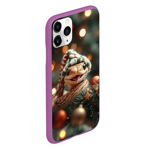 Чехол iPhone 11 Pro матовый Забавная новогодняя змея / 3D-Фиолетовый – фото 2