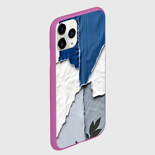 Чехол iPhone 11 Pro матовый Сине-белый пэчворк / 3D-Фиолетовый – фото 2