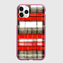 Чехол iPhone 11 Pro матовый Чёрные полосы на красно-белом фоне, цвет: 3D-малиновый