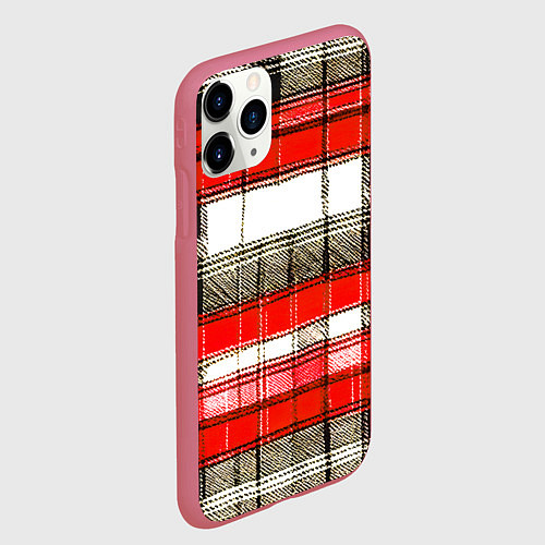 Чехол iPhone 11 Pro матовый Чёрные полосы на красно-белом фоне / 3D-Малиновый – фото 2
