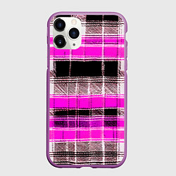 Чехол iPhone 11 Pro матовый Белые полосы на чёрно-розовом фоне, цвет: 3D-фиолетовый