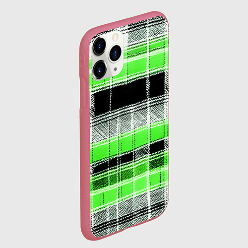 Чехол iPhone 11 Pro матовый Белые полосы на чёрно-зелёном фоне / 3D-Малиновый – фото 2