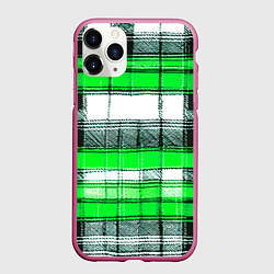 Чехол iPhone 11 Pro матовый Чёрные полосы на зелёном-белом фоне, цвет: 3D-малиновый