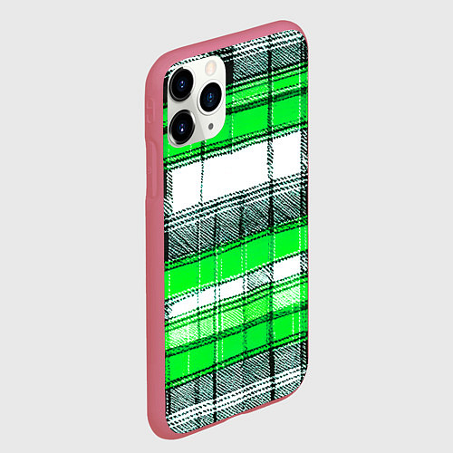 Чехол iPhone 11 Pro матовый Чёрные полосы на зелёном-белом фоне / 3D-Малиновый – фото 2
