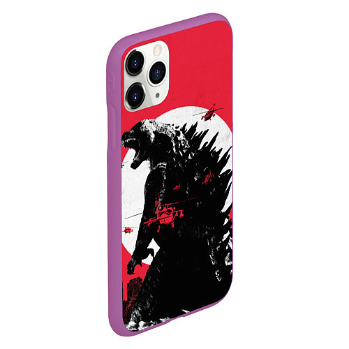 Чехол iPhone 11 Pro матовый Godzilla destroys the city / 3D-Фиолетовый – фото 2