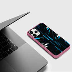 Чехол iPhone 11 Pro матовый Сине-белые полосы и точки на чёрном фоне, цвет: 3D-малиновый — фото 2
