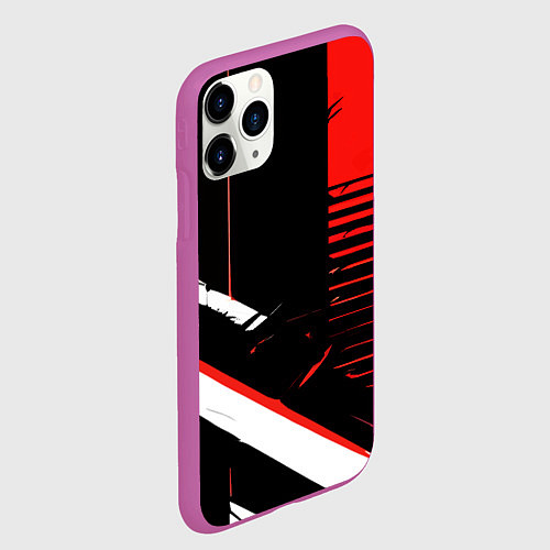 Чехол iPhone 11 Pro матовый Красно белые полосы на чёрном фоне / 3D-Фиолетовый – фото 2