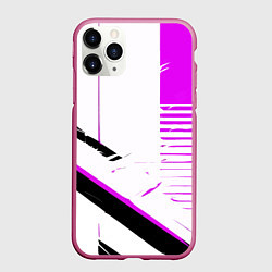 Чехол iPhone 11 Pro матовый Полосы на белом фоне чёрно-фиолетовые, цвет: 3D-малиновый